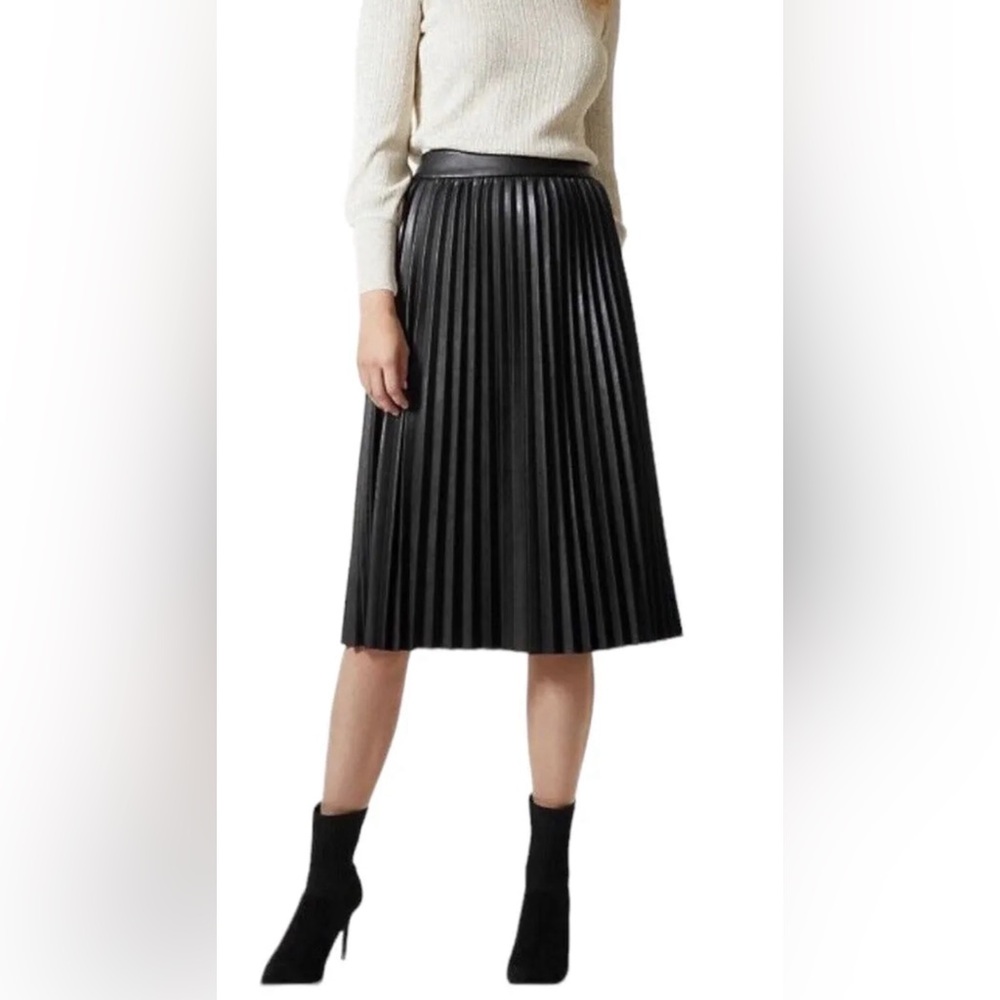 Monteau Women's Faux Leather Pleated A-Line Skirt Size Small Black New